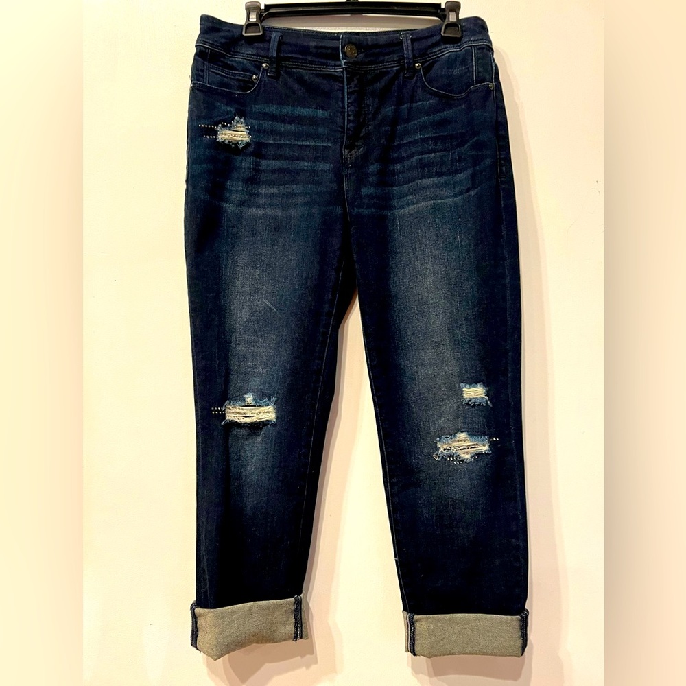 So Slimming Girlfriend Crop Embellished Dark Blue Jeans Sz S